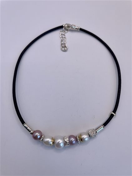 Collana Soma Gioielli Donna Girocollo in oro e cuoio in Pelle Perla MIS C2181PP GIR CU/AG/OG/PERLA - MIS C2181PP GIR CU/AG/OG/PERLA